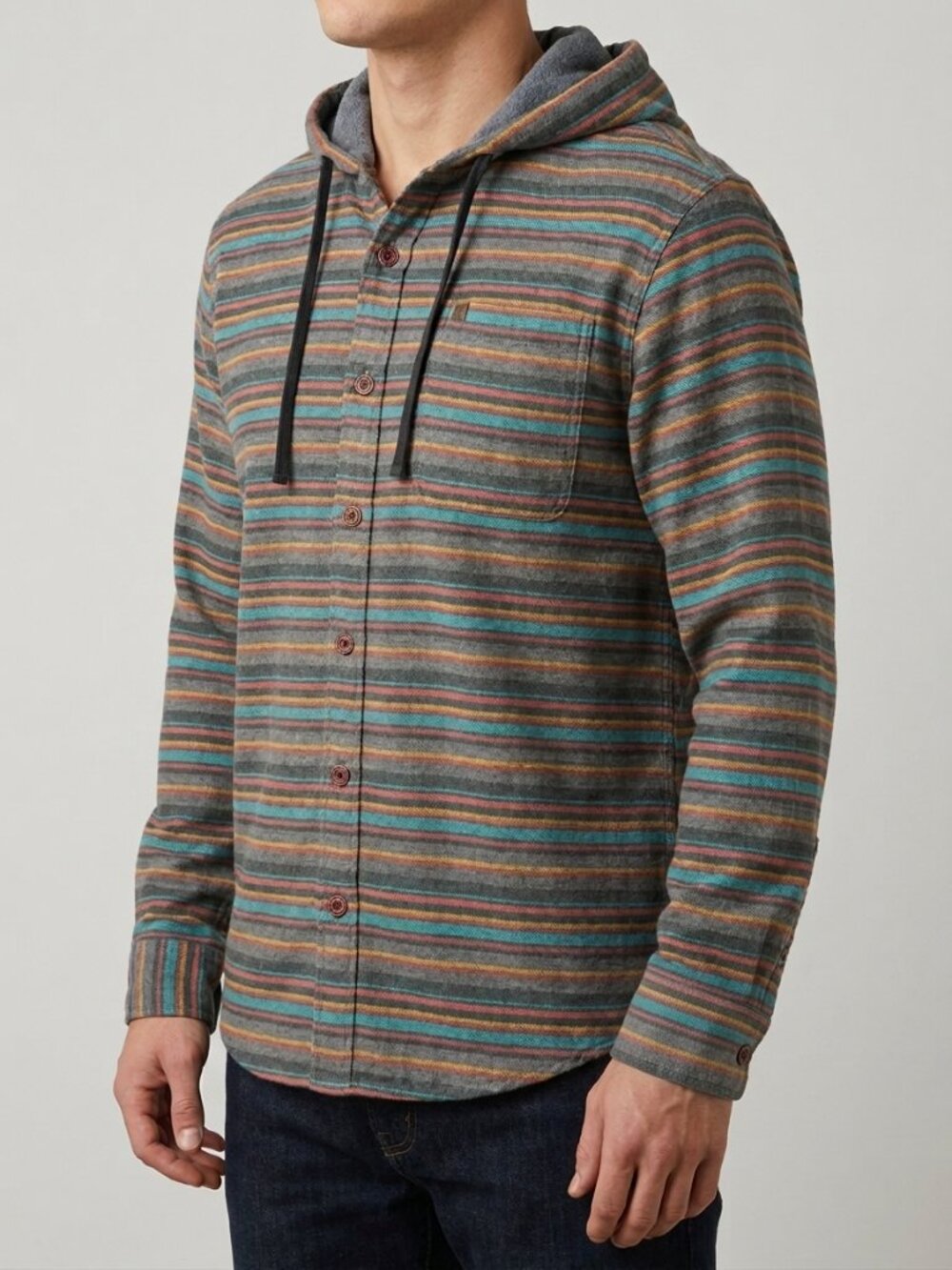 Billabong Striped Hooded Flannel Button-Up Shirt